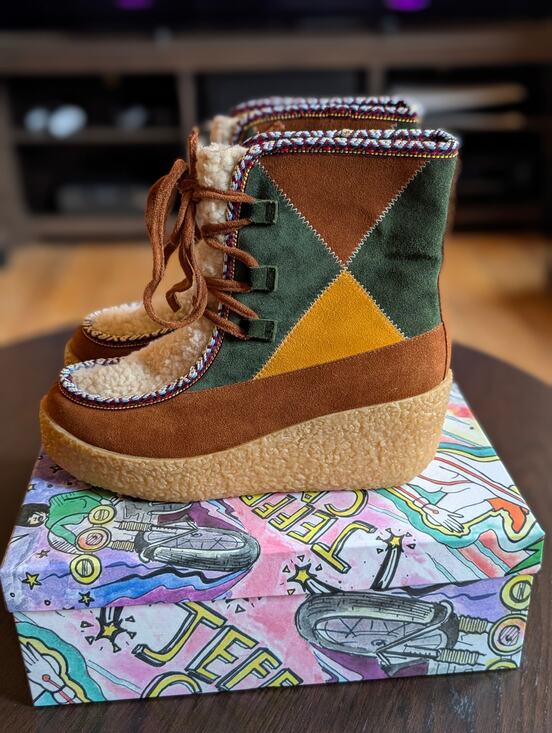 Jeffrey Campbell Shoes - NIB Jeffrey Campbell Milono Platform Boots Suede Sherpa Wedge Tan Combo Womens 9